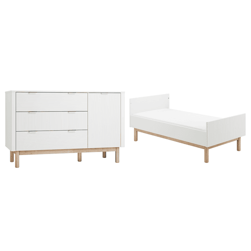 Berço evolutivo 70x140 e cómoda com 3 gavetas e 1 porta Pinio Miloo Branco