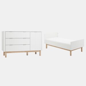 Berço evolutivo 70x140 e cómoda com 3 gavetas e 1 porta Pinio Miloo Branco