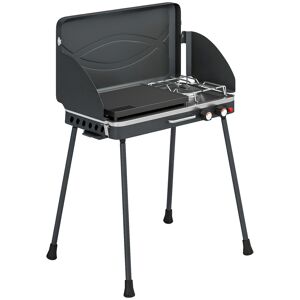 Outsunny Grelhador a Gás Portátil 2 em 1, Grelhador a Gás Propano 7 kW de Mesa ou de Pé com Chapa Grande, Pés Removíveis, Protetores de Vento, para Piqueniques, Camping, Preto