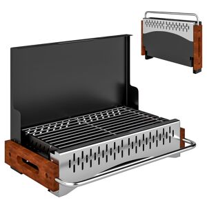 Outsunny Barbecue a Carvão Dobrável, Barbecue Portátil, 50,5x34x33 cm, com Bandeja de Carvão Removível, para Camping, Piqueniques, Festas no Jardim, Preto