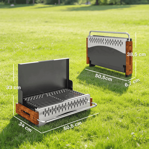 Outsunny Barbecue a Carvão Dobrável, Barbecue Portátil, 50,5x34x33 cm, com Bandeja de Carvão Removível, para Camping, Piqueniques, Festas no Jardim, Preto