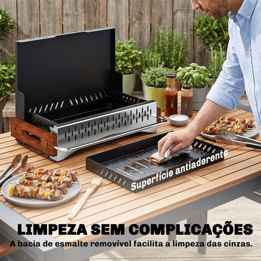 Outsunny Barbecue a Carvão Dobrável, Barbecue Portátil, 50,5x34x33 cm, com Bandeja de Carvão Removível, para Camping, Piqueniques, Festas no Jardim, Preto