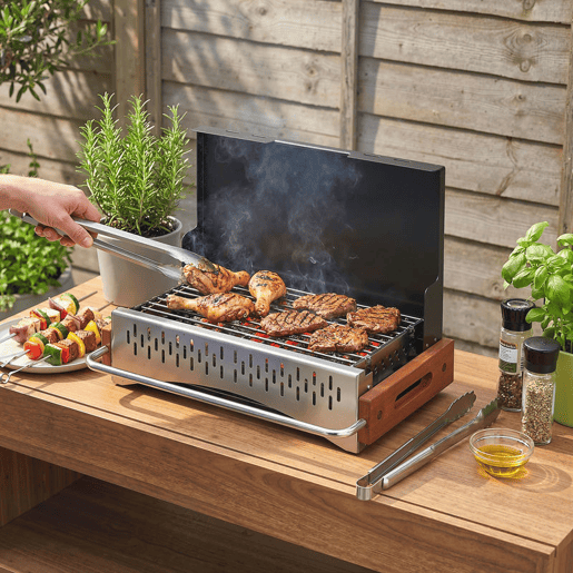 Outsunny Barbecue a Carvão Dobrável, Barbecue Portátil, 50,5x34x33 cm, com Bandeja de Carvão Removível, para Camping, Piqueniques, Festas no Jardim, Preto