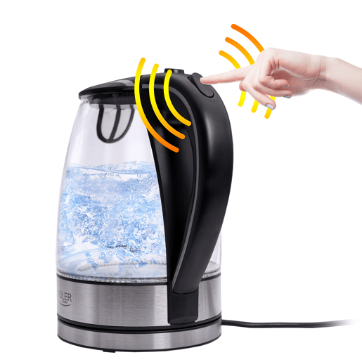 Adler AD1225 Jarro Eléctrica em Vidro 1,7 L, Chaleira Eléctrica, sem BPA, Interior Iluminado, sem Fios, Resistência Escondida, 2200, Transparente