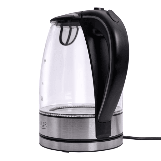 Adler AD1225 Jarro Eléctrica em Vidro 1,7 L, Chaleira Eléctrica, sem BPA, Interior Iluminado, sem Fios, Resistência Escondida, 2200, Transparente