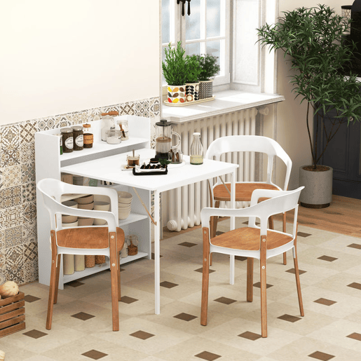 HOMCOM Mesa Dobrável de Jantar Mesa de Cozinha Dobrável com Folha Abatível 4 Compartimentos Até 3 Pessoas Pés de Aço para Sala Espaços Pequenos 78,5x91x93 cm Branco