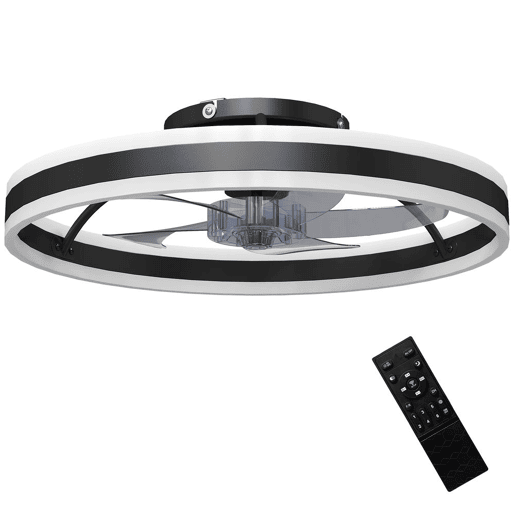 HOMCOM Ventoinha de Teto com Luz LED 45 W Motor DC Reversível Ventoinha Silenciosa com Comando Remoto 6 Velocidades 3 Cores Temporizador Ø50x13,5 cm Preto
