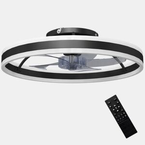 HOMCOM Ventoinha de Teto com Luz LED 45 W Motor DC Reversível Ventoinha Silenciosa com Comando Remoto 6 Velocidades 3 Cores Temporizador Ø50x13,5 cm Preto