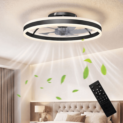 HOMCOM Ventoinha de Teto com Luz LED 45 W Motor DC Reversível Ventoinha Silenciosa com Comando Remoto 6 Velocidades 3 Cores Temporizador Ø50x13,5 cm Preto