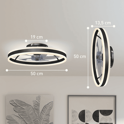 HOMCOM Ventoinha de Teto com Luz LED 45 W Motor DC Reversível Ventoinha Silenciosa com Comando Remoto 6 Velocidades 3 Cores Temporizador Ø50x13,5 cm Preto