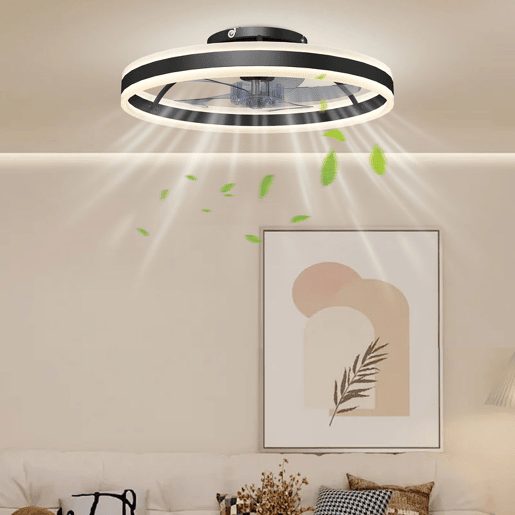 HOMCOM Ventoinha de Teto com Luz LED 45 W Motor DC Reversível Ventoinha Silenciosa com Comando Remoto 6 Velocidades 3 Cores Temporizador Ø50x13,5 cm Preto