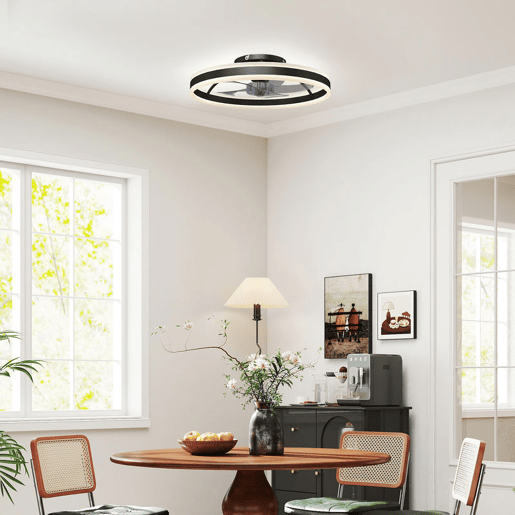 HOMCOM Ventoinha de Teto com Luz LED 45 W Motor DC Reversível Ventoinha Silenciosa com Comando Remoto 6 Velocidades 3 Cores Temporizador Ø50x13,5 cm Preto