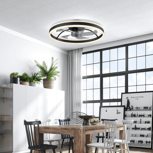 HOMCOM Ventoinha de Teto com Luz LED 45 W Motor DC Reversível Ventoinha Silenciosa com Comando Remoto 6 Velocidades 3 Cores Temporizador Ø50x13,5 cm Preto