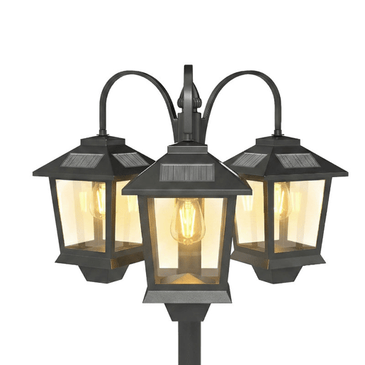 Outsunny Candeeiro Solar Exterior de Jardim com 3 Cabeças Luz Solar Exterior em Alumínio com LigaçãoDesligação Automática Impermeável IP44 para Terraço e Pátio 40x34,5x188 cm Preto