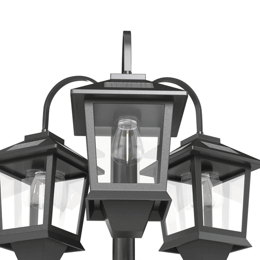 Outsunny Candeeiro Solar Exterior de Jardim com 3 Cabeças Luz Solar Exterior em Alumínio com LigaçãoDesligação Automática Impermeável IP44 para Terraço e Pátio 40x34,5x188 cm Preto