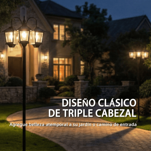 Outsunny Candeeiro Solar Exterior de Jardim com 3 Cabeças Luz Solar Exterior em Alumínio com LigaçãoDesligação Automática Impermeável IP44 para Terraço e Pátio 40x34,5x188 cm Preto