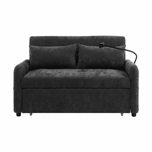 Sofá regulável multi-ângulo convertível em tecido chenille - 2 lugares - com suporte para telemóvel e portas USB - Cinzento