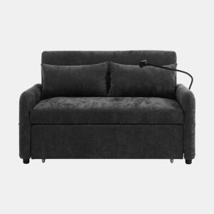 Sofá regulável multi-ângulo convertível em tecido chenille - 2 lugares - com suporte para telemóvel e portas USB - Cinzento