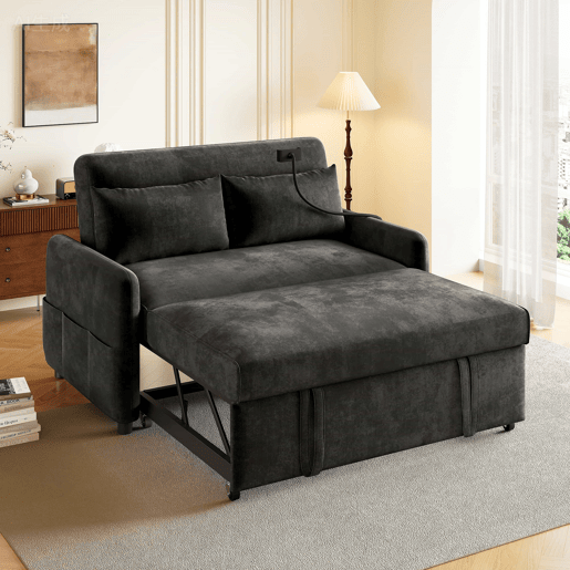 Sofá regulável multi-ângulo convertível em tecido chenille - 2 lugares - com suporte para telemóvel e portas USB - Cinzento