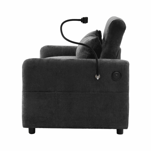 Sofá regulável multi-ângulo convertível em tecido chenille - 2 lugares - com suporte para telemóvel e portas USB - Cinzento