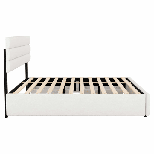 Cama de adulto 140x200 cm em tecido de linho - com cama de rodízio 90x190 cm e 2 gavetas - cabeceira regulável - Branco
