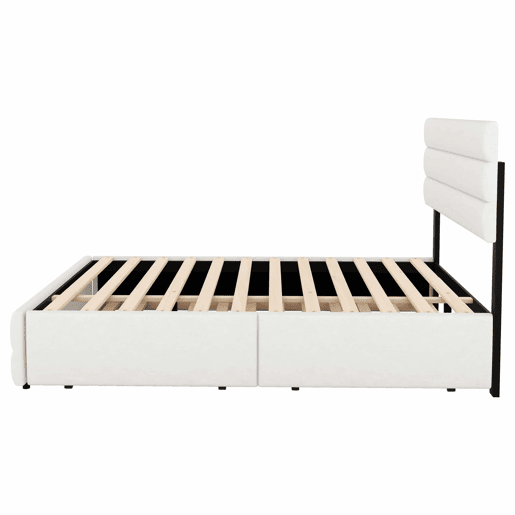 Cama de adulto 140x200 cm em tecido de linho - com cama de rodízio 90x190 cm e 2 gavetas - cabeceira regulável - Branco