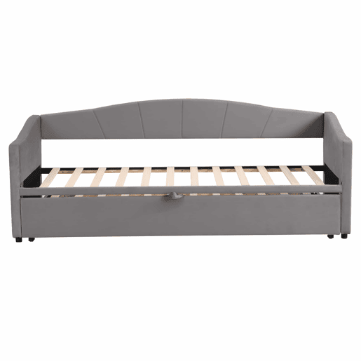 Cama com gavetão de veludo 180x200 cm - estrado de ripas - cinzento