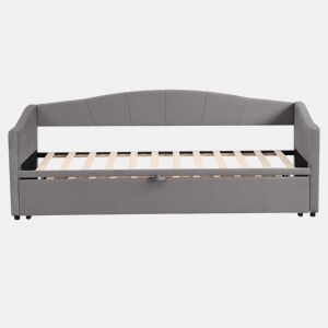 Cama com gavetão de veludo 180x200 cm - estrado de ripas - cinzento