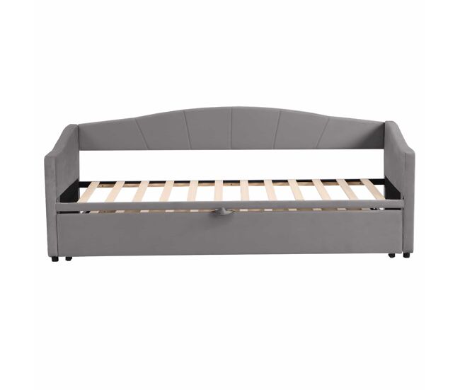 Cama nido de terciopelo 180x200 cm - somier de láminas - gris