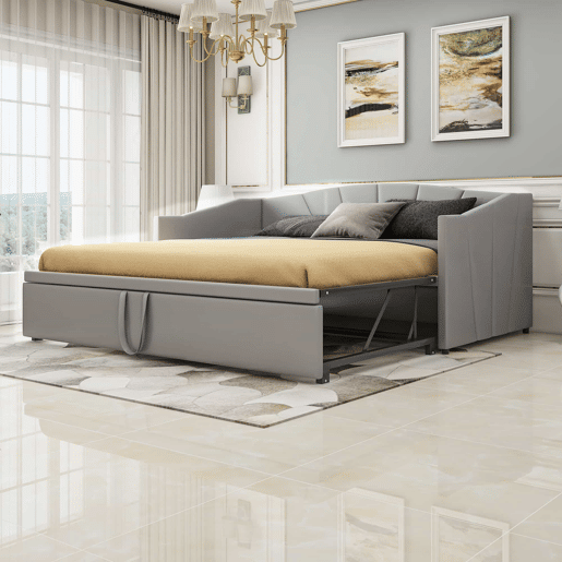 Cama com gavetão de veludo 180x200 cm - estrado de ripas - cinzento