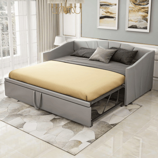 Cama com gavetão de veludo 180x200 cm - estrado de ripas - cinzento