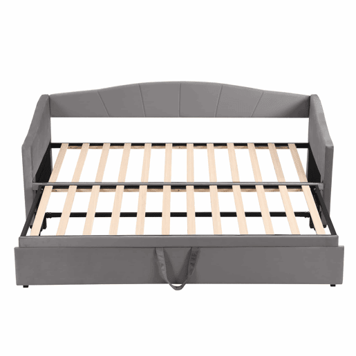 Cama com gavetão de veludo 180x200 cm - estrado de ripas - cinzento