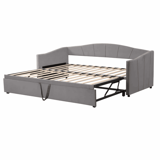 Cama com gavetão de veludo 180x200 cm - estrado de ripas - cinzento