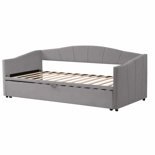 Cama com gavetão de veludo 180x200 cm - estrado de ripas - cinzento