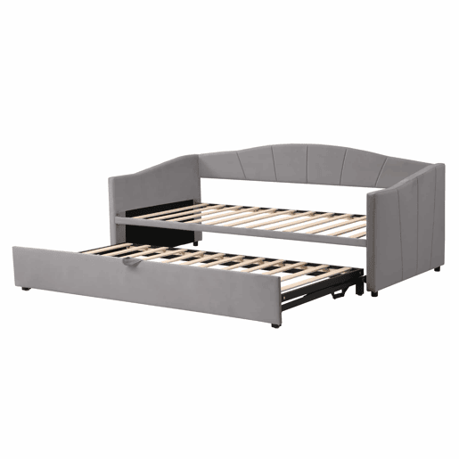 Cama com gavetão de veludo 180x200 cm - estrado de ripas - cinzento