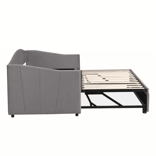 Cama com gavetão de veludo 180x200 cm - estrado de ripas - cinzento