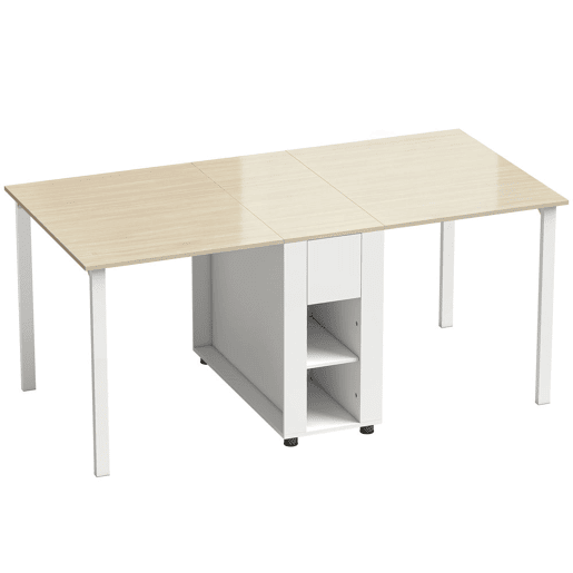 HOMCOM Mesa Dobrável de Jantar Mesa de Cozinha Dobrável para 6 Pessoas com Laterais Retráteis Gavetas e Prateleiras Abertas para Espaços Pequenos 168,2x85x73 cm Madeira e Branco