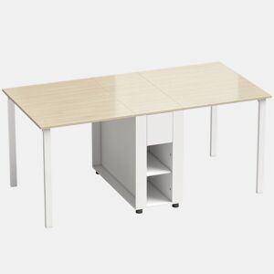HOMCOM Mesa Dobrável de Jantar Mesa de Cozinha Dobrável para 6 Pessoas com Laterais Retráteis Gavetas e Prateleiras Abertas para Espaços Pequenos 168,2x85x73 cm Madeira e Branco