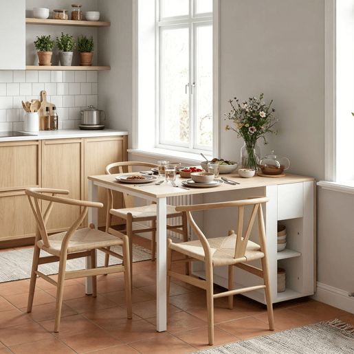 HOMCOM Mesa Dobrável de Jantar Mesa de Cozinha Dobrável para 6 Pessoas com Laterais Retráteis Gavetas e Prateleiras Abertas para Espaços Pequenos 168,2x85x73 cm Madeira e Branco