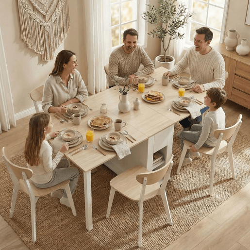 HOMCOM Mesa Dobrável de Jantar Mesa de Cozinha Dobrável para 6 Pessoas com Laterais Retráteis Gavetas e Prateleiras Abertas para Espaços Pequenos 168,2x85x73 cm Madeira e Branco