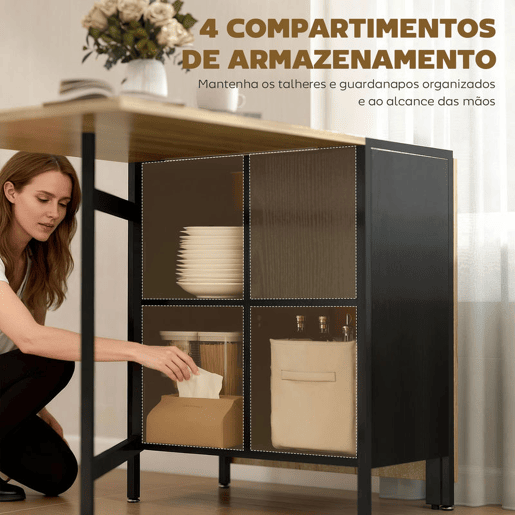 HOMCOM Mesa de Cozinha Dobrável com Arrumação Mesa de Refeição Compacta com 4 Prateleiras para Sala de Jantar Sala de Estar Mesa Auxiliar de Madeira 169x60x75 cm Madeira e Preto