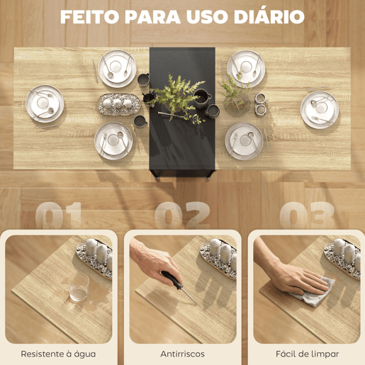 HOMCOM Mesa de Cozinha Dobrável com Arrumação Mesa de Refeição Compacta com 4 Prateleiras para Sala de Jantar Sala de Estar Mesa Auxiliar de Madeira 169x60x75 cm Madeira e Preto
