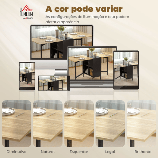 HOMCOM Mesa de Cozinha Dobrável com Arrumação Mesa de Refeição Compacta com 4 Prateleiras para Sala de Jantar Sala de Estar Mesa Auxiliar de Madeira 169x60x75 cm Madeira e Preto
