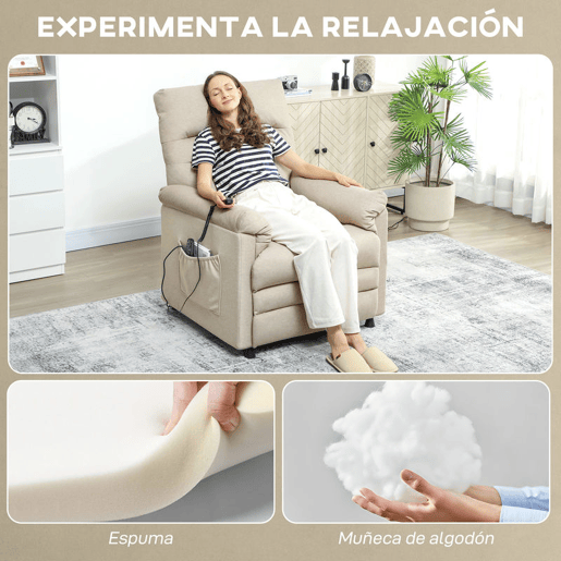 HOMCOM Poltrona de Massagem com Aquecimento Lombar e Massagem por Vibração Poltrona Relax Reclinável Elétrica Motor Silencioso Função de Memória USB e Controlo Remoto 82x99x106 cm Bege