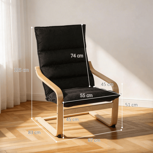 HOMCOM Poltrona de Sala Moderna com Encosto Alto Apoios de Braços e Estrutura de Madeira Estofada em Veludo para Quarto Sala de Estar Preto
