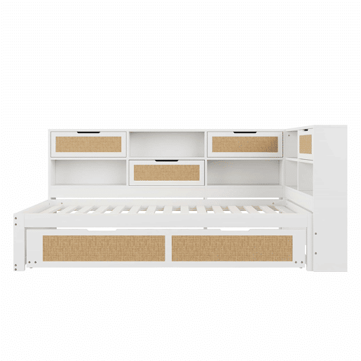 Sofá-cama em madeira 90*200 cm - Com cama extraível, compartimentos de arrumação e porta de carregamento - Branco