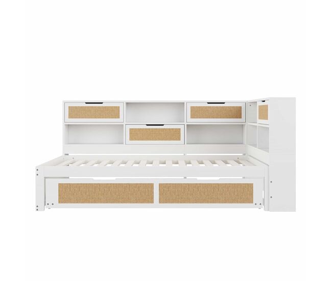 Sofá cama de madera 90*200 cm - con cama extraíble, compartimentos de almacenamiento y puerto de carga - blanco