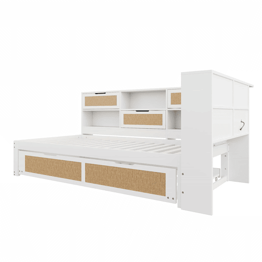 Sofá-cama em madeira 90*200 cm - Com cama extraível, compartimentos de arrumação e porta de carregamento - Branco