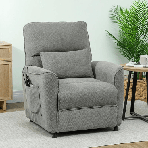 HOMCOM Poltrona Relax Reclinável Elétrica com Calor Lombar e Massagem Vibratória, Motor Silencioso, Função de Memória, Bolsos Laterais, Almofada, Comando com USB, Cinzento