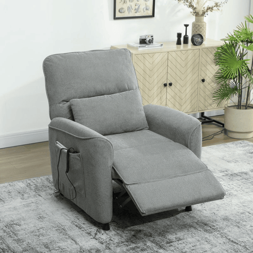 HOMCOM Poltrona Relax Reclinável Elétrica com Calor Lombar e Massagem Vibratória, Motor Silencioso, Função de Memória, Bolsos Laterais, Almofada, Comando com USB, Cinzento
